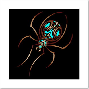 Copper and Blue Tribal / Tattoo Art Spider Posters and Art